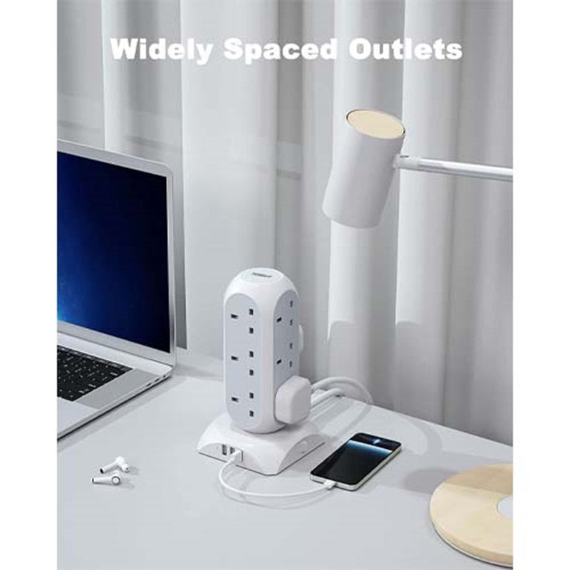 Tessan Extension Lead, 12 Way Multi Plug Extension Tower With 3 Usb Ports, Surge Protection Extension Cord With Switch, Plug Socket Tower Power Strip With 2M Cable For Home, Office, Kitchen Tessan Extension Lead, 12 Way Multi Plug Extension Tower With 3 Usb Ports, Surge Protection Extension Cord With Switch, Plug Socket Tower Power Strip With 2M Cable For Home, Office, Kitchen